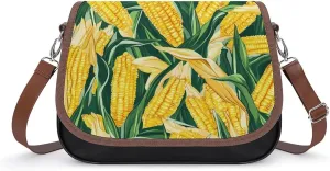 Yellow Corn Green Leaves Fashion Crossbody Bags Purses for Women Funny Printing Shoulder Handbags Bag
