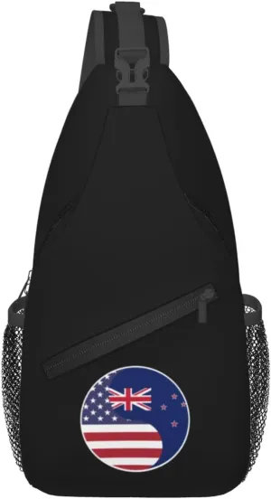 Yin Yang Flag Combination Of America And New Zealand Crossbody Bags For Women Men Chest Backpack Gym Shoulder Bag Travel Outdoor Sports Casual Crossbody Bags