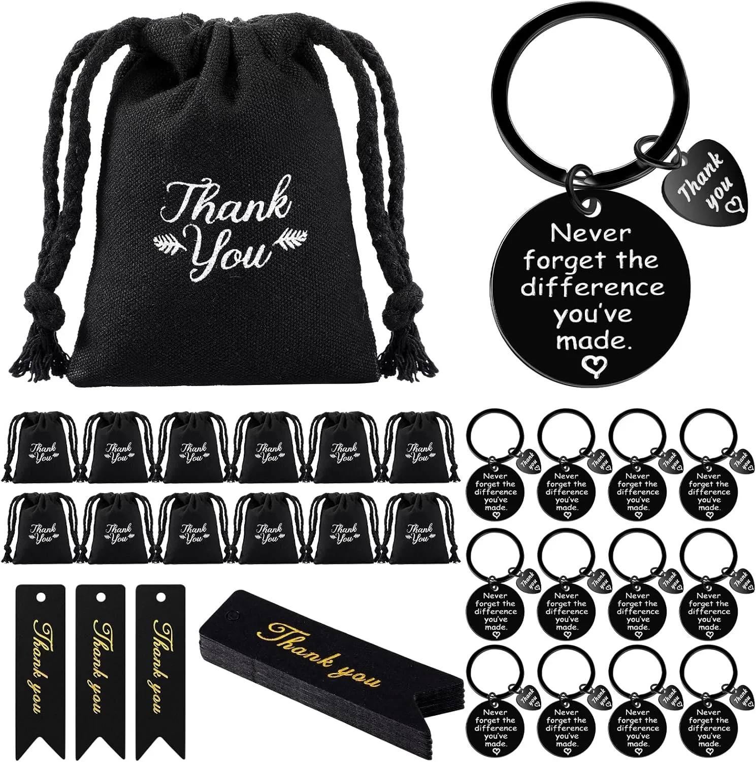 Yinkin 36 Pcs Employee Appreciation Gift for Coworker 2025 Thank You Gifts Bulk Keychain with Drawstring Bags and Cards