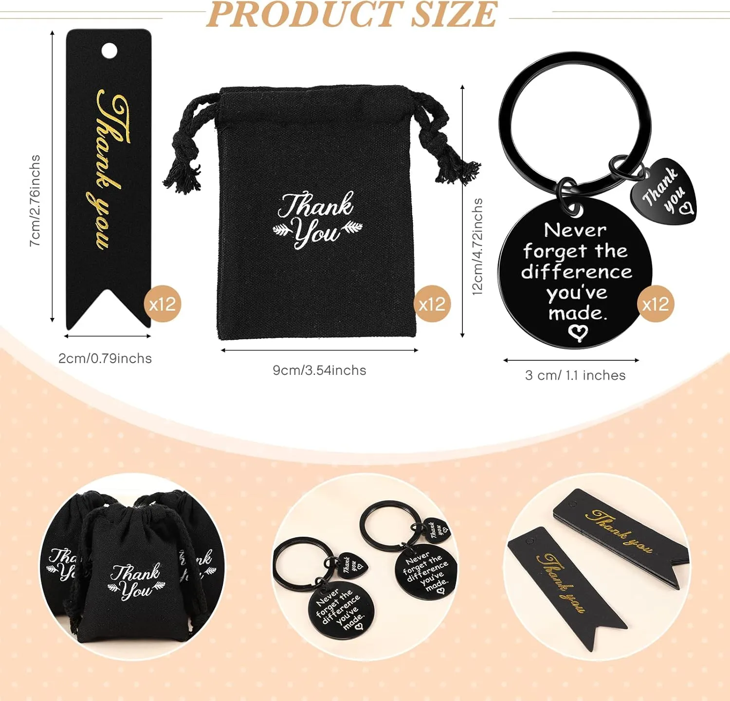 Yinkin 36 Pcs Employee Appreciation Gift for Coworker 2025 Thank You Gifts Bulk Keychain with Drawstring Bags and Cards