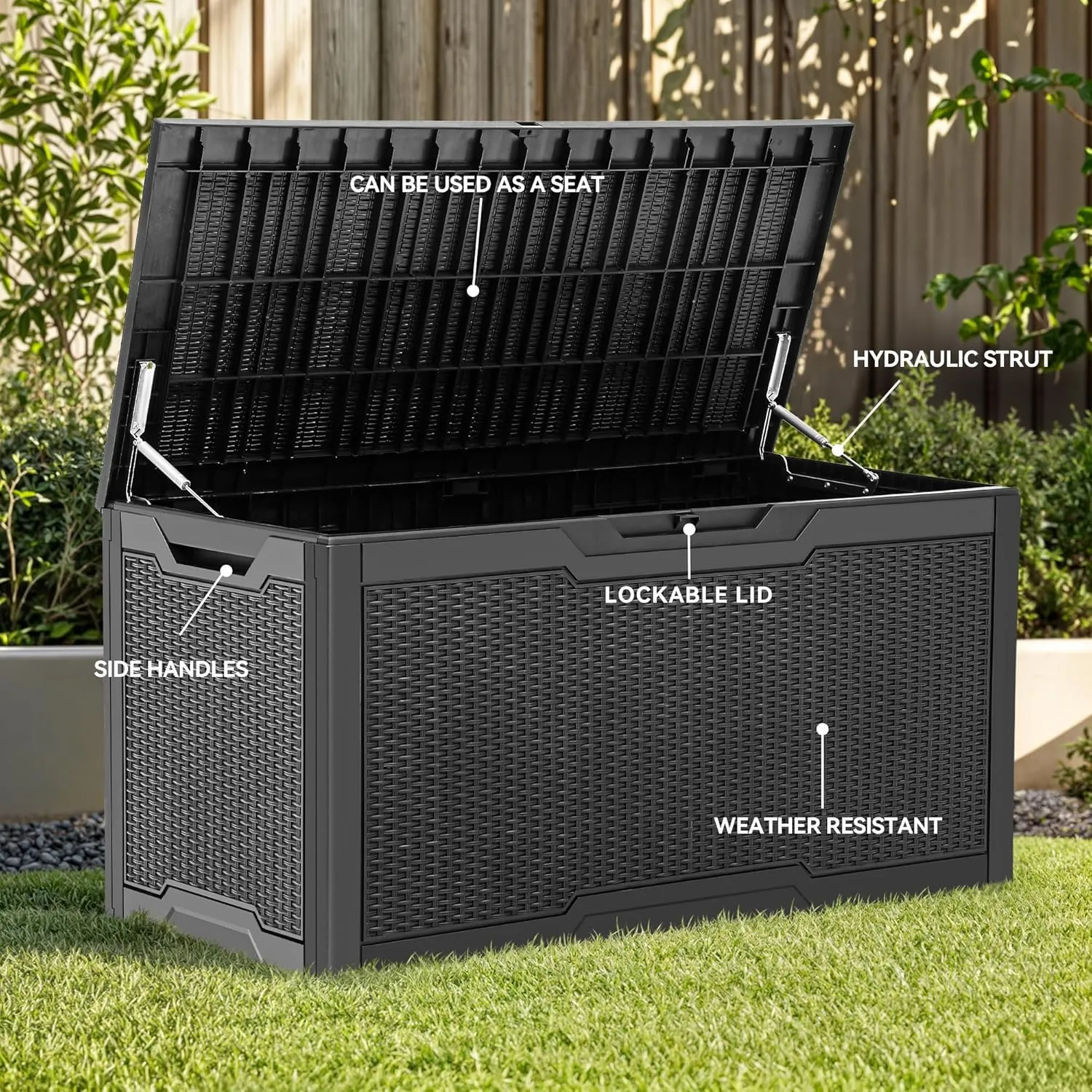 YITAHOME 100 Gallon Resin Deck Box, Weather Resistant Outdoor Storage Box, Lockable Indoor Outdoor Storage for Supplies and Essentials, Black