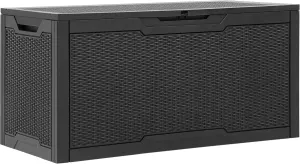 YITAHOME 100 Gallon Resin Deck Box, Weather Resistant Outdoor Storage Box, Lockable Indoor Outdoor Storage for Supplies and Essentials, Black