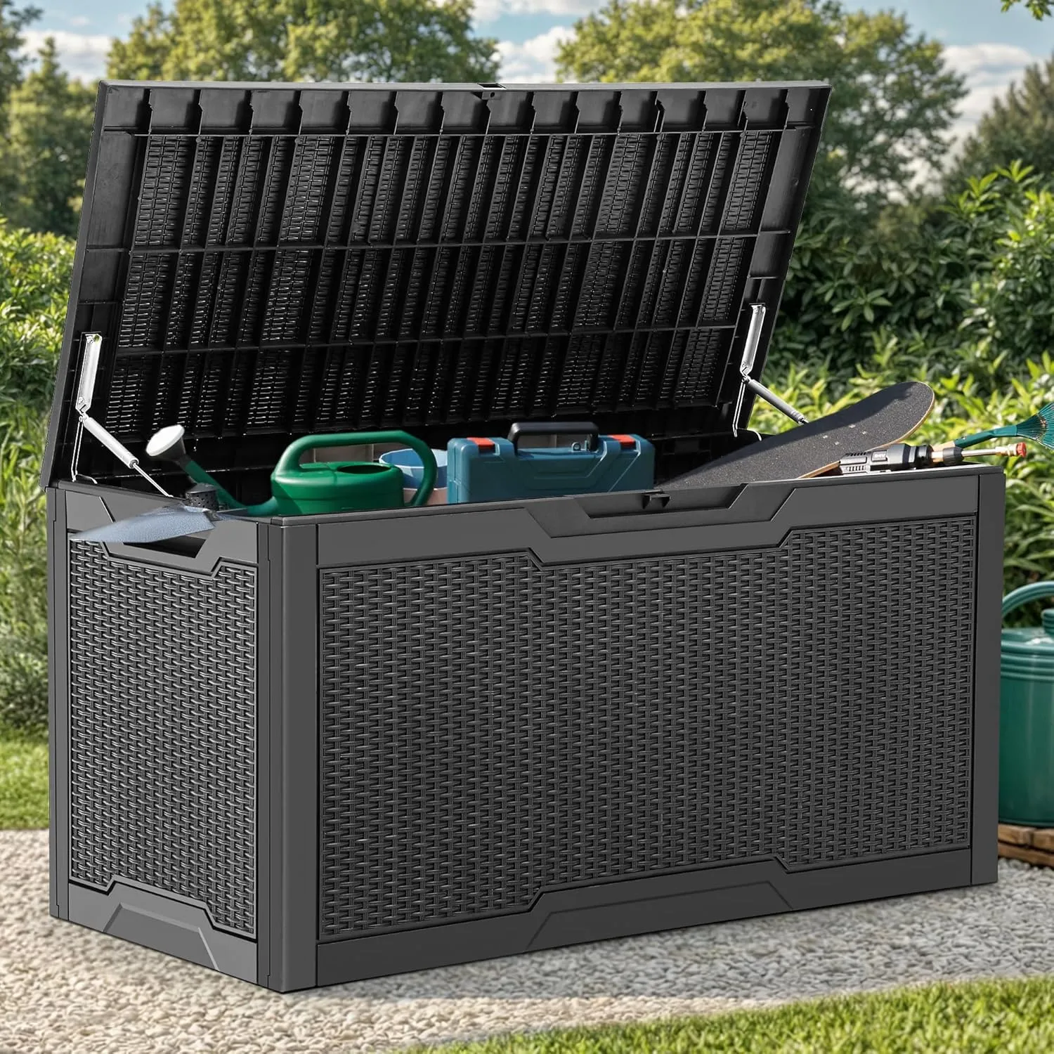 YITAHOME 100 Gallon Resin Deck Box, Weather Resistant Outdoor Storage Box, Lockable Indoor Outdoor Storage for Supplies and Essentials, Black
