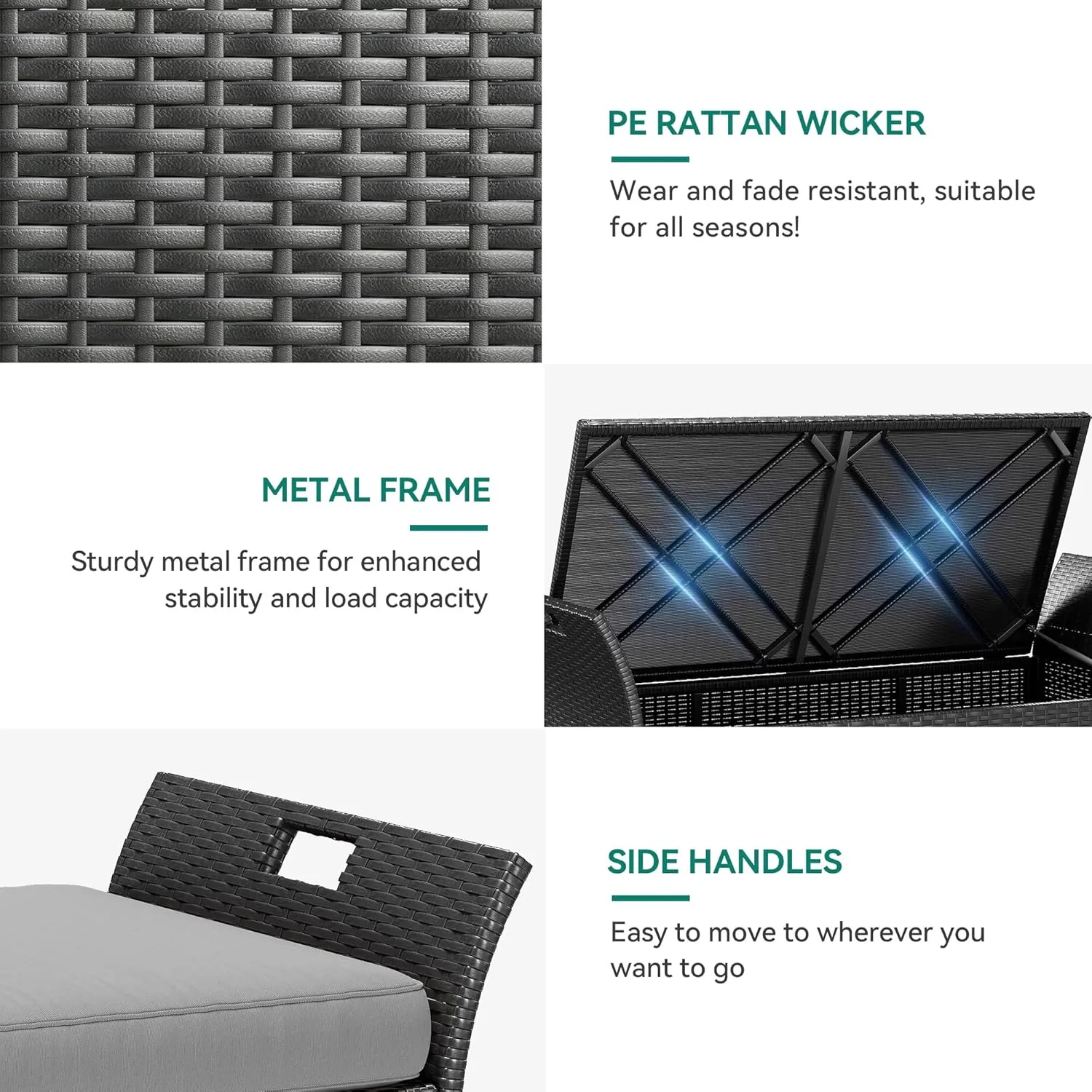 YITAHOME 90 Gallon Outdoor Wicker Storage Bench w/Cushion, Large PE Rattan Deck Storage Box w/Handles & Hydraulics for Patio Furniture, Cushions, Garden Tools, Pool & Sports Equipment, Black&Grey