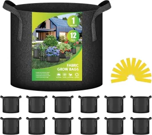 YSSOA 12-Pack 1 Gallon Grow Bags Heavy Duty Thickened Nonwoven Aeration Fabric Pots with Handles, Cloth Pots for Plants, Vegetable, Flower, Tomato Potato