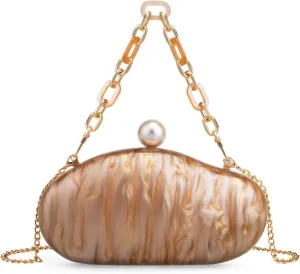 YYW Acrylic Evening Clutch Purses for Women Shell Marble Handbag Shoulder Bag with Pearl for Wedding Party Prom