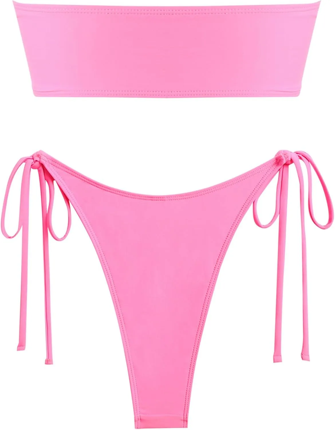 ZAFUL Metal Ring Bandeau Bikini Set Tie Side Bathing Suit High Cut 2 Piece Swimsuit Cutout Swimwear