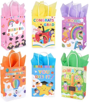 ZeffuLyne 30 Pcs Kindergarten Graduation Party Favor Bags, Preschool Graduation Gift Bags with Tissue Paper, 6 Styles Prek Grad Bag Bulk for Kindergarten Preschool