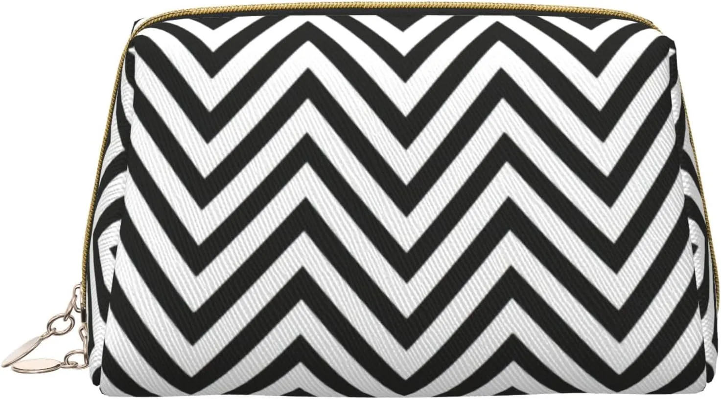 ZigZag Stripe Print Leather zipper makeup bag Cosmetic Pouch Travel Organizer Toiletry Clutch