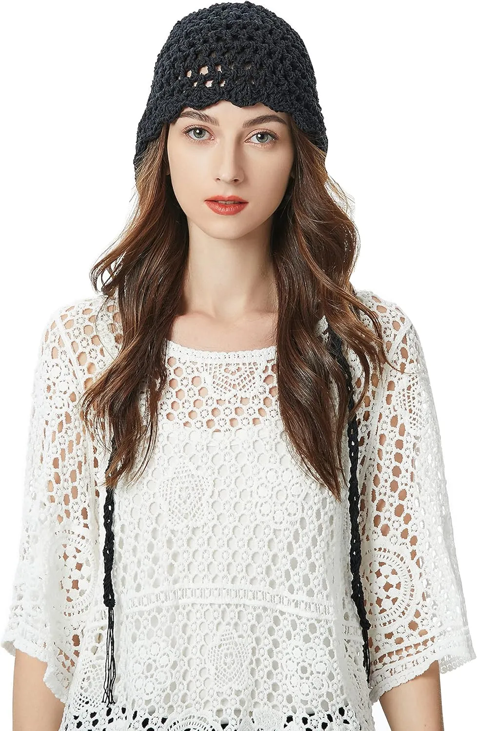 ZLYC Women Cotton Crochet Knit Beanie Hat Handmade Summer Floral Skull Cap