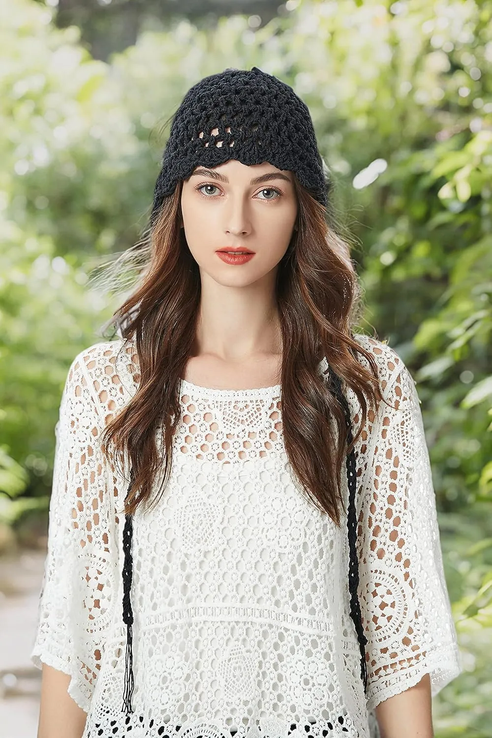 ZLYC Women Cotton Crochet Knit Beanie Hat Handmade Summer Floral Skull Cap