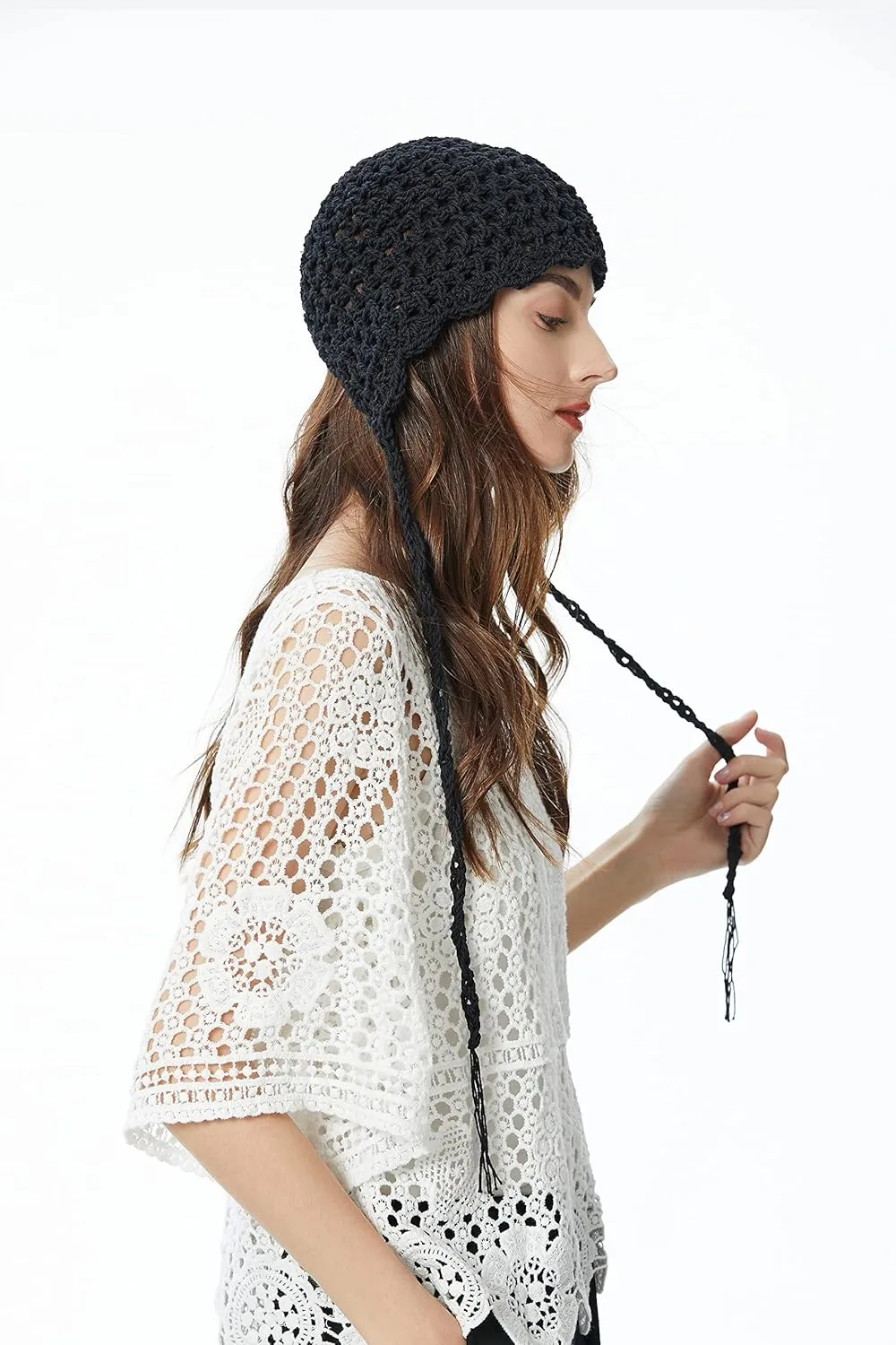 ZLYC Women Cotton Crochet Knit Beanie Hat Handmade Summer Floral Skull Cap