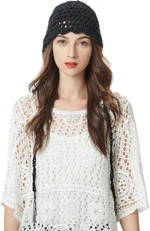 ZLYC Women Cotton Crochet Knit Beanie Hat Handmade Summer Floral Skull Cap