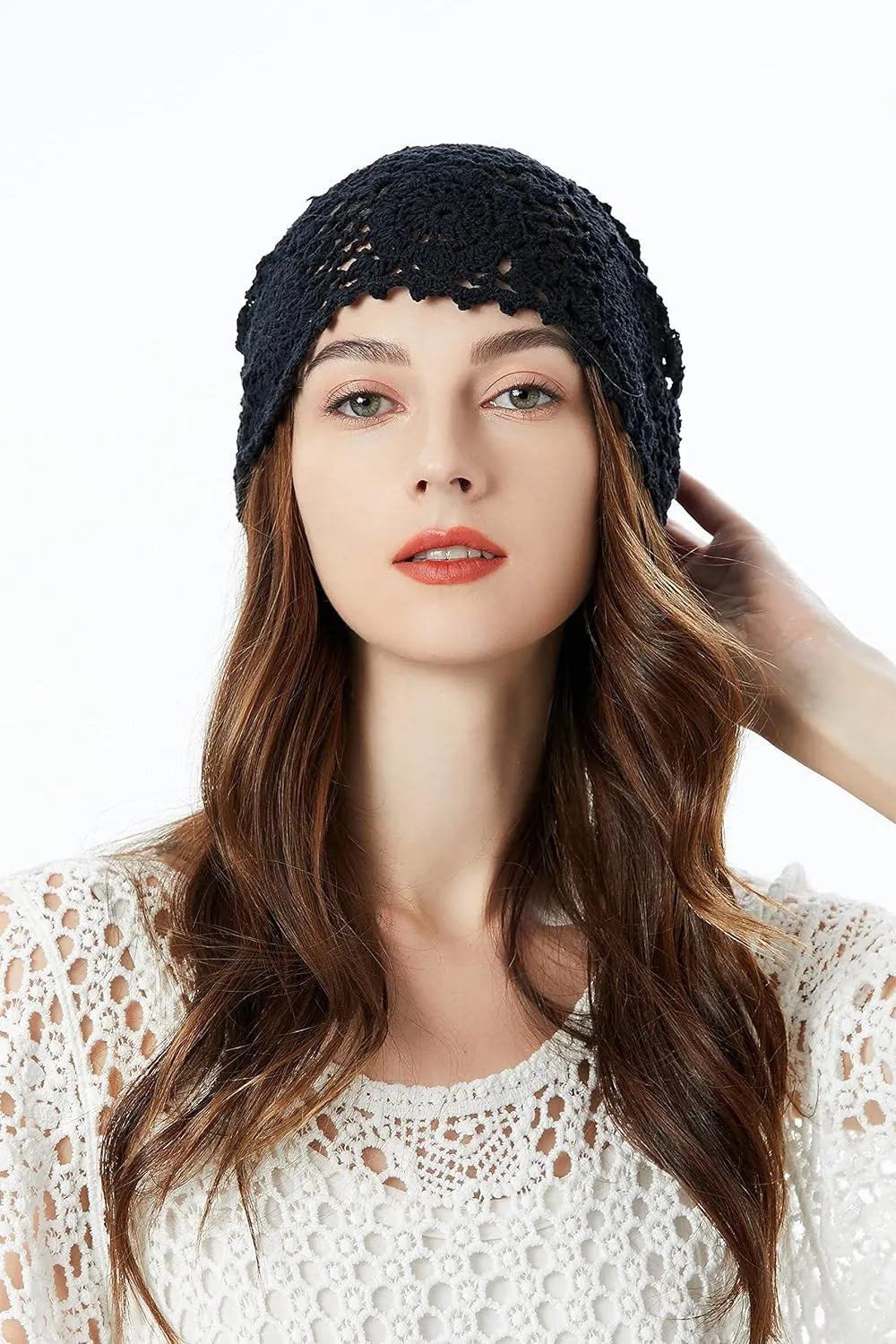 ZLYC Women Cotton Crochet Slouchy Beanie Hat Handmade Knit Summer Skull Cap