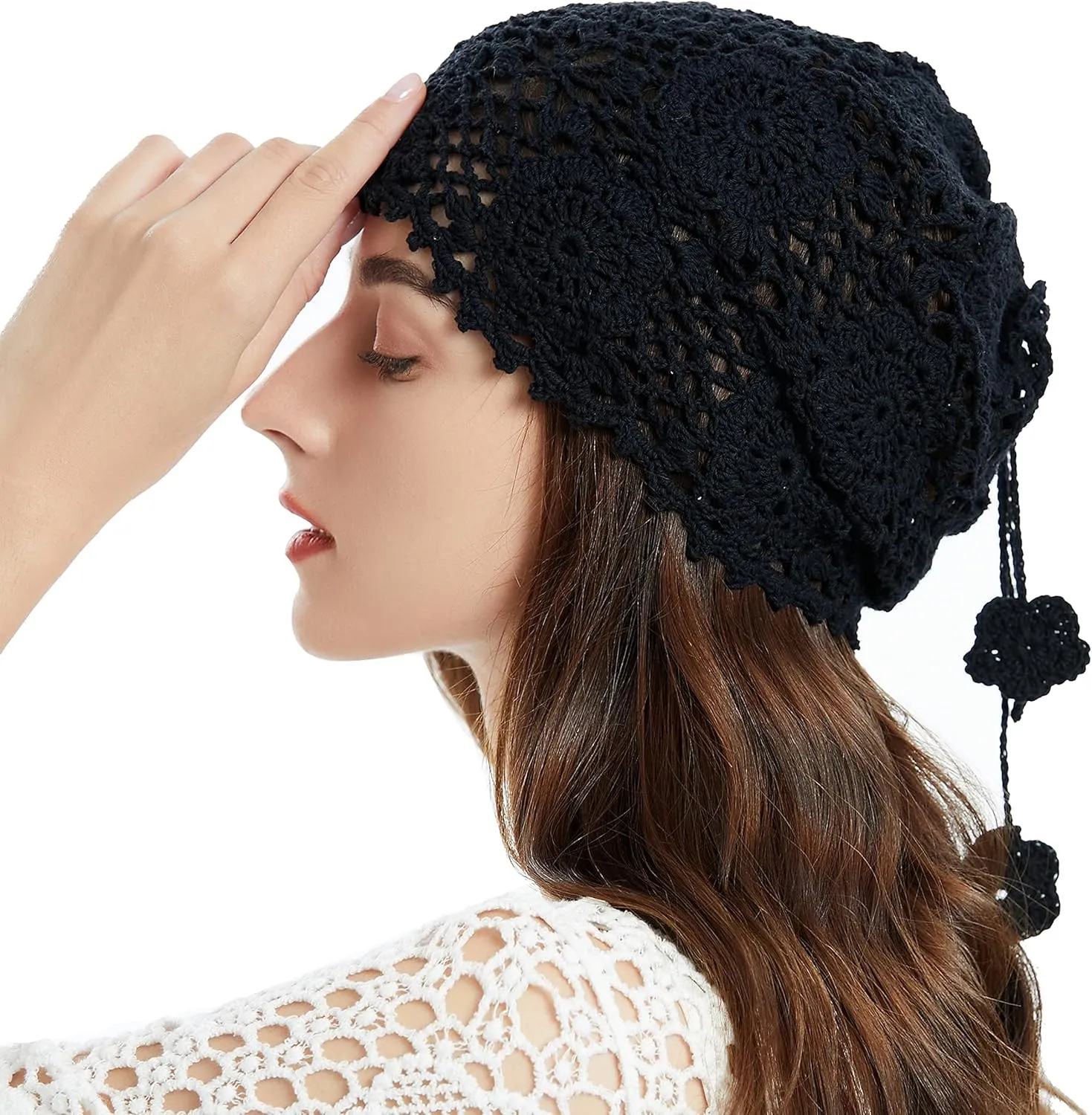 ZLYC Women Cotton Crochet Slouchy Beanie Hat Handmade Knit Summer Skull Cap
