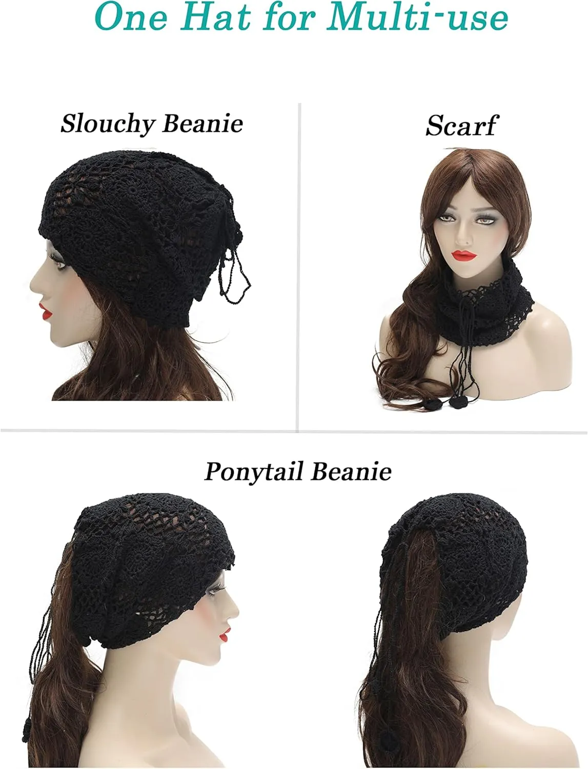 ZLYC Women Cotton Crochet Slouchy Beanie Hat Handmade Knit Summer Skull Cap