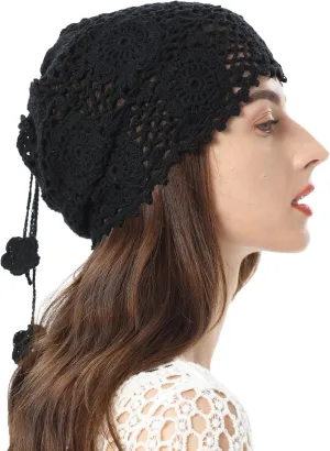 ZLYC Women Cotton Crochet Slouchy Beanie Hat Handmade Knit Summer Skull Cap
