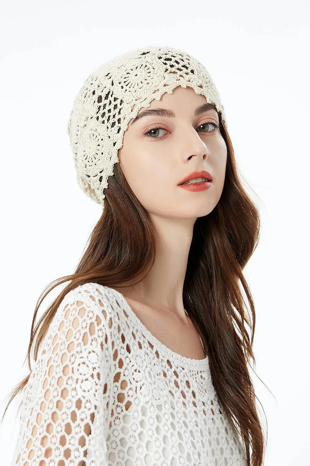 ZLYC Women Cotton Crochet Slouchy Beanie Hat Handmade Knit Summer Skull Cap