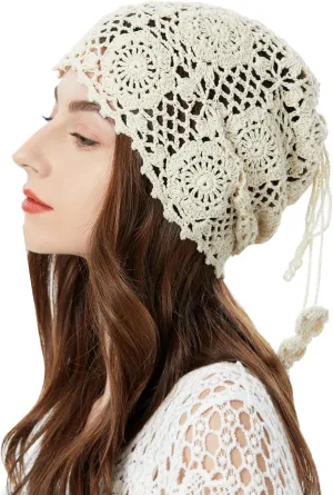 ZLYC Women Cotton Crochet Slouchy Beanie Hat Handmade Knit Summer Skull Cap