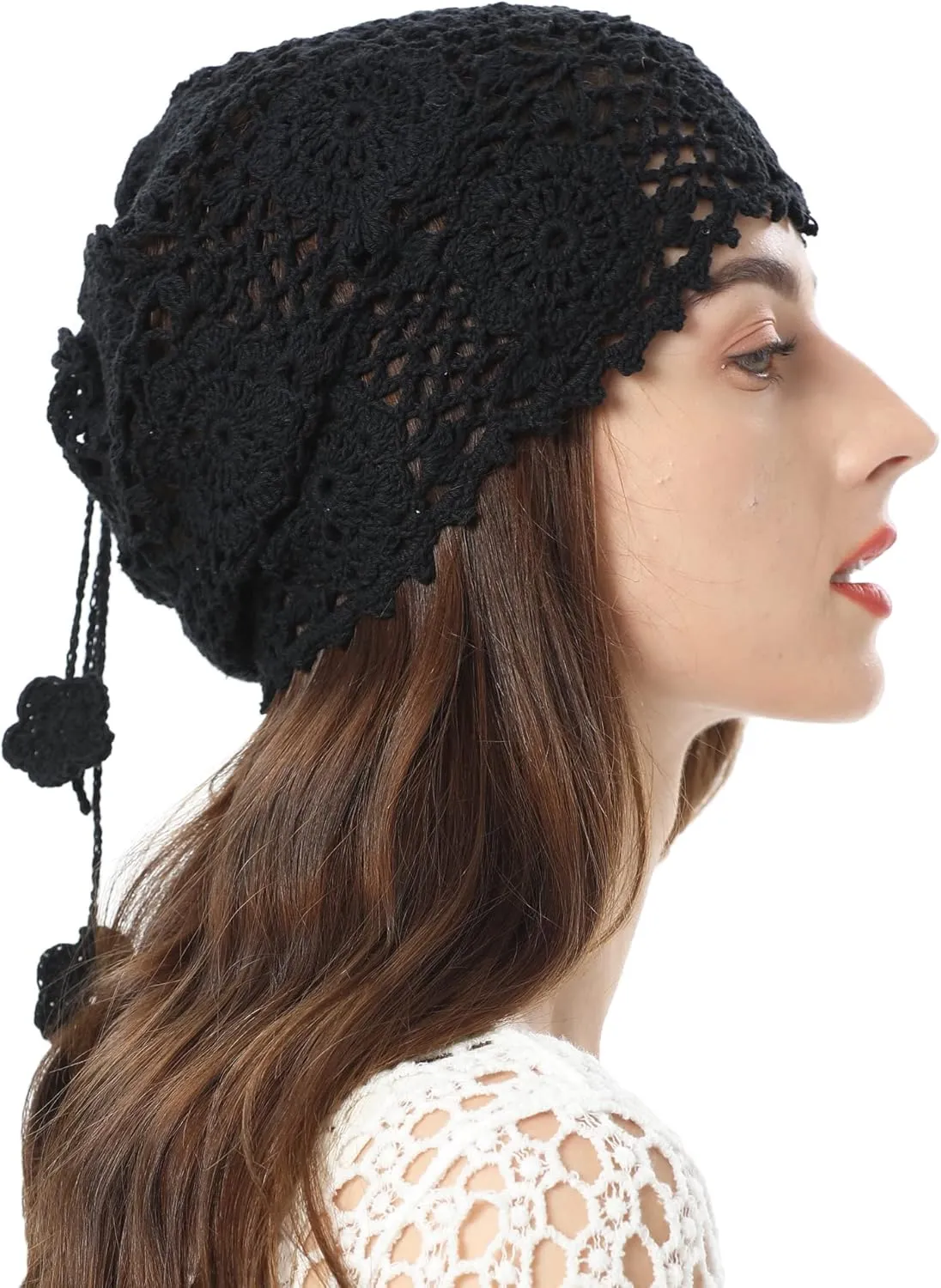 ZLYC Women Cotton Crochet Slouchy Beanie Hat Handmade Knit Summer Skull Cap