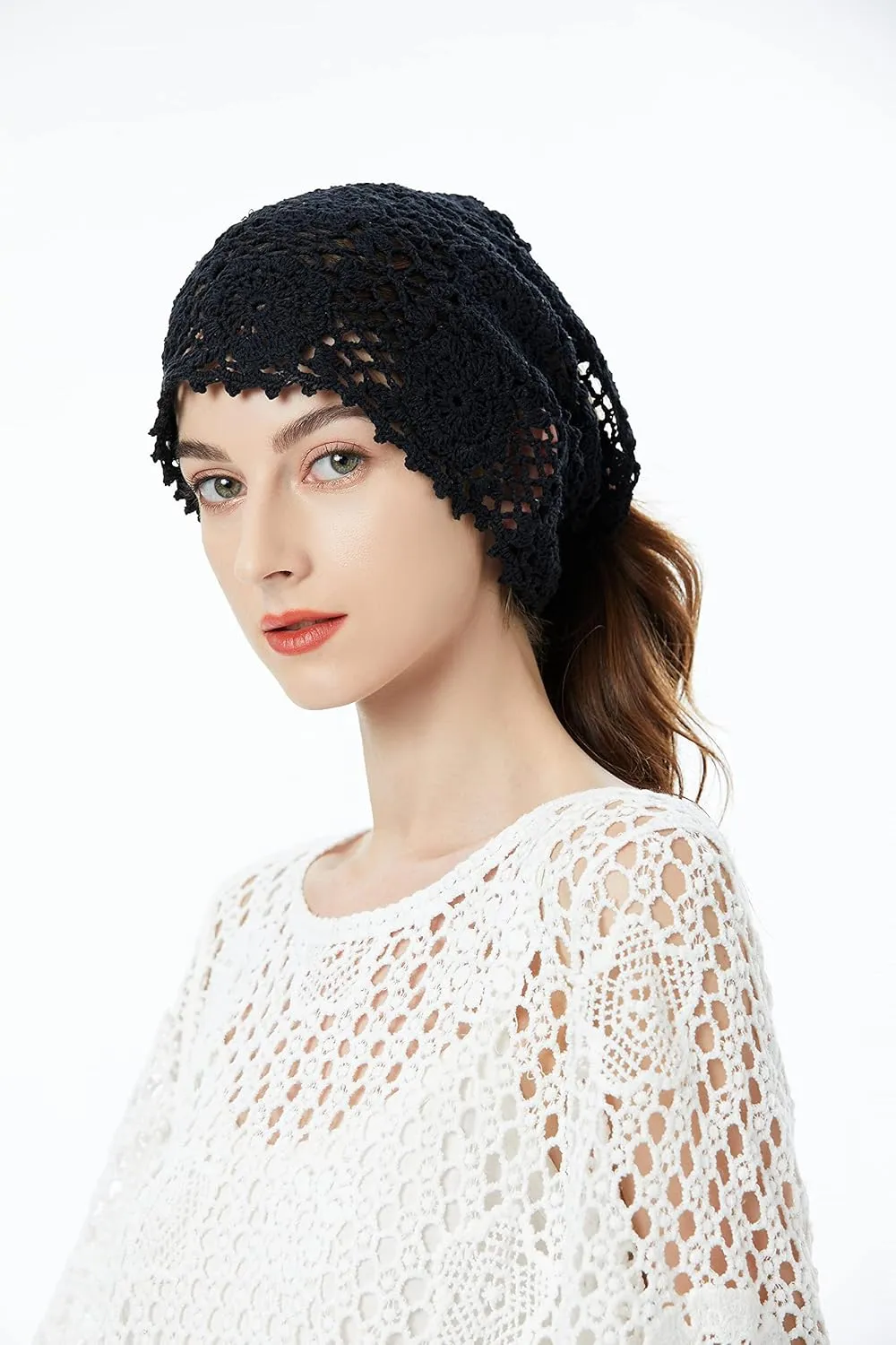 ZLYC Women Cotton Crochet Slouchy Beanie Hat Handmade Knit Summer Skull Cap