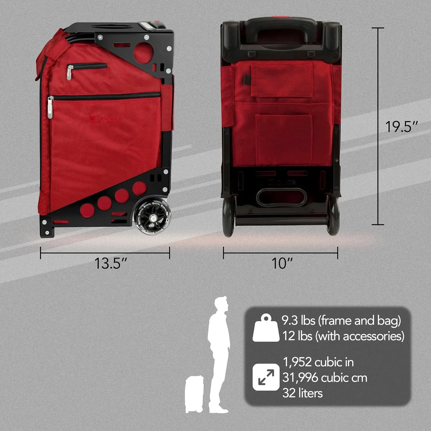 ZUCA Pro Carry On Luggage with Wheels - Black Bag and Silver Frame, with 5 Packing Pouches, Travel Cover, and Built-In Seat