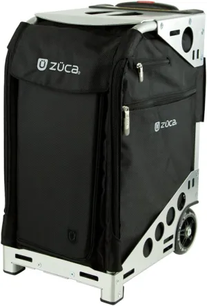 ZUCA Pro Carry On Luggage with Wheels - Black Bag and Silver Frame, with 5 Packing Pouches, Travel Cover, and Built-In Seat